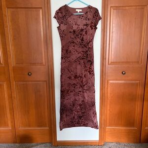 Y2K Floral Print Velvet Burnout Bodycon Dress